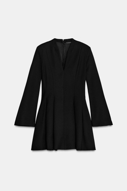 ZARA МИНИ-ПЛАТЬЕ С ПОДПЛЕЧНИКАМИ, ЧЕРНЫЙ