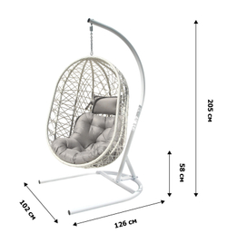 Кресло подвесное Кокон XL арт.D52-МТ007 (стойка+основание.бел.,корзн.бел.,подуш.серый. 3уп. (В))