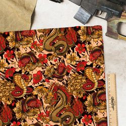 Ткань шелк Армани красные кобры и золотые цветы