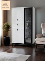 Шкаф-витрина стеклянный в гостиную Белое Сияние/Белый Снег Софт, 90,2х45,1х160 см Шарлиз