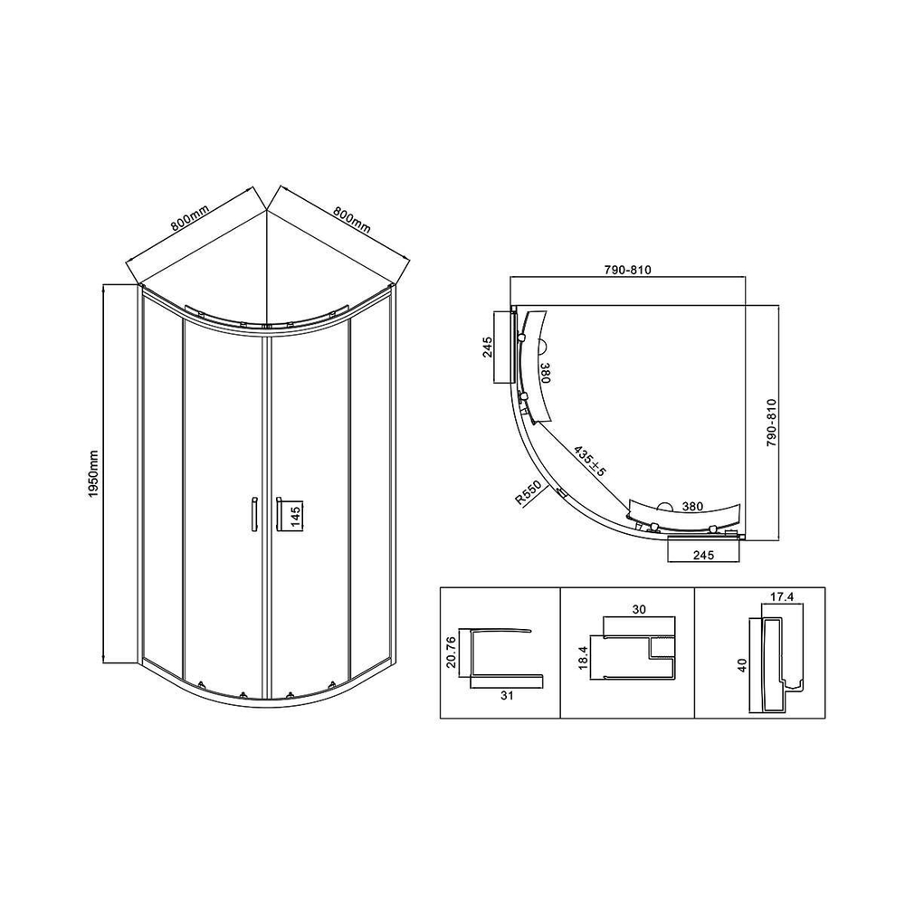 Душевой уголок City VSQ-5CT800CL, 800*800, хром, стекло прозрачное , , шт