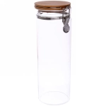 Банка для продуктов стеклянная 1700мл «Хай-Тек» с зажимом и бамбуковой крышкой