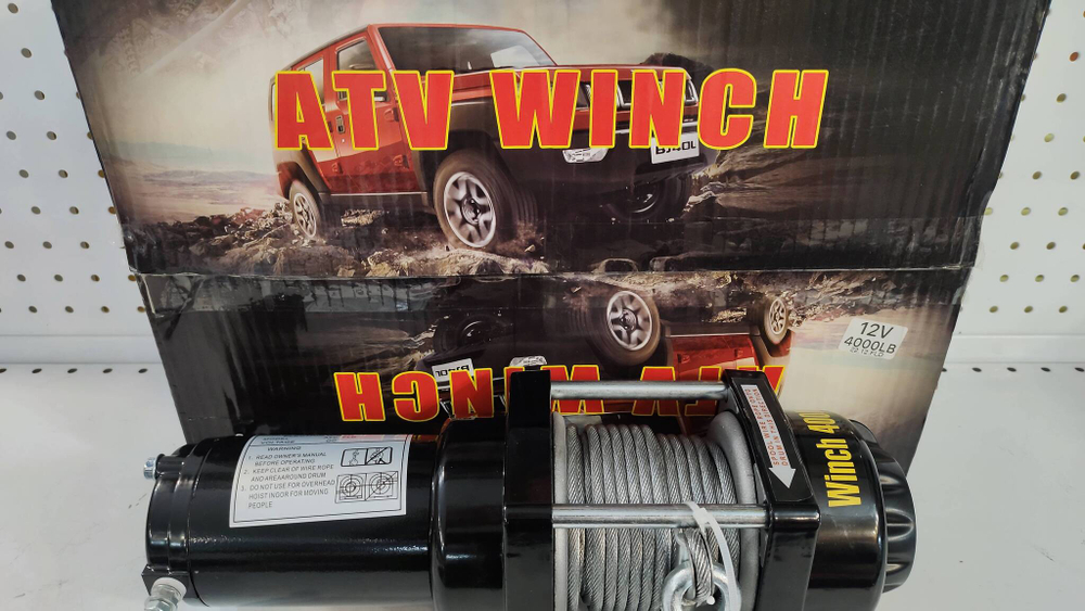 12V - 4000 Lbs (Сталь) / Лебедка 4000lbs (сталь) электрическая, 12V ATV Winch 4000lbs / 1814 кг со стальным тросом(9.3кг, 37х32х17см)