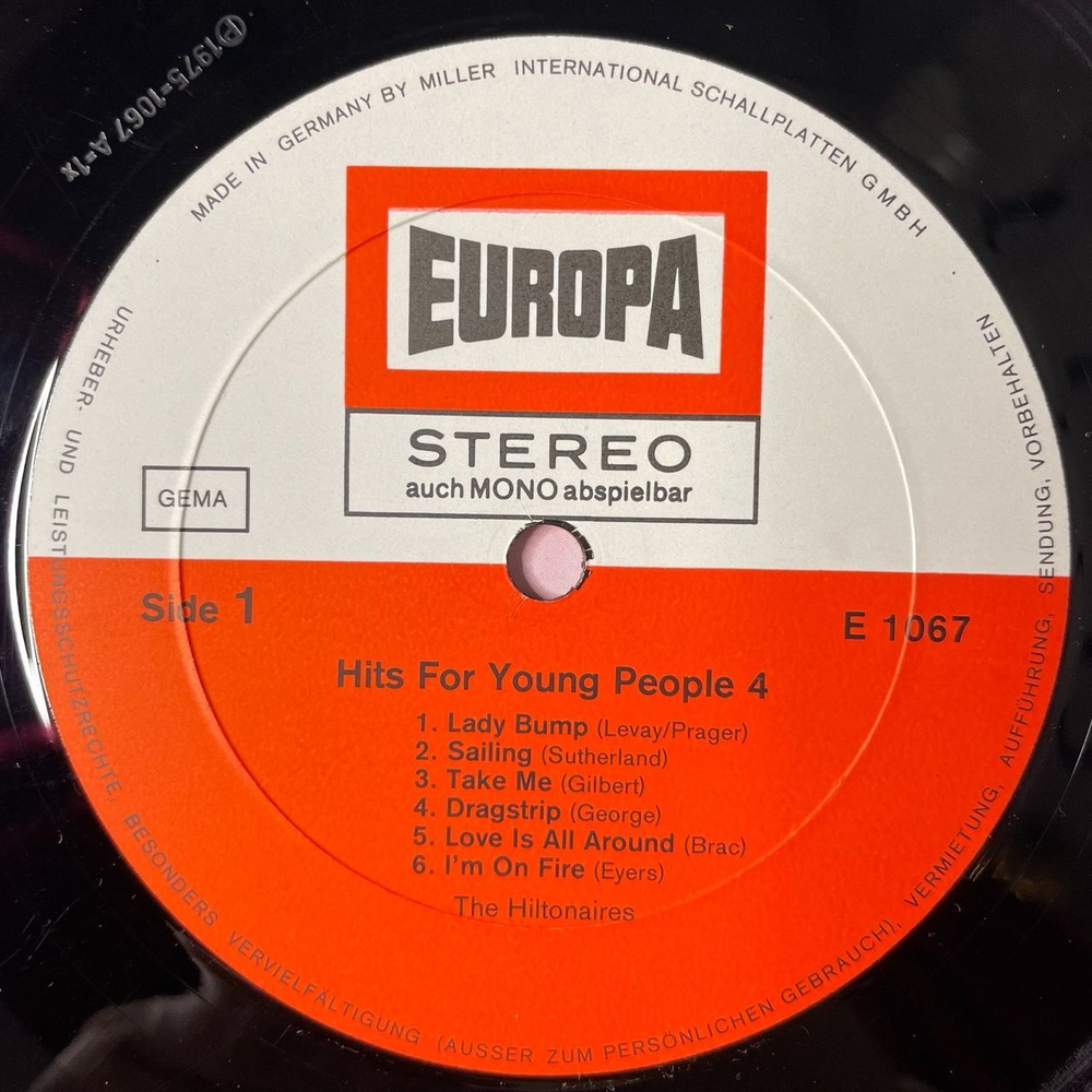 Винтажная виниловая пластинка LP The Hiltonaires Hits For Young People 4 (Germany 1975)