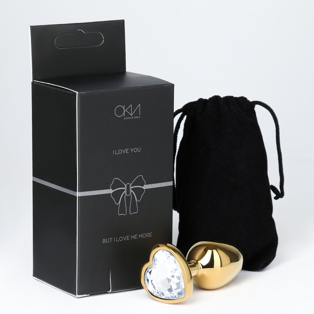 Золотистая анальная пробка с прозрачным кристаллом в форме сердца (Цвет: золотистый)