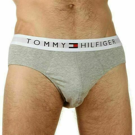 Мужские трусы слипы серые с белой резинкой Tommy Hilfiger