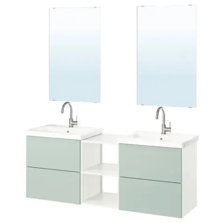 Комбинация для ванной - IKEA ENHET, 164х43х65 см, белый/серо-зеленый, ЭНХЕТ ИКЕА