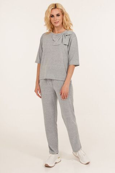 Стильный женский костюм с бантом (Размер: S) (Цвет: голубой)