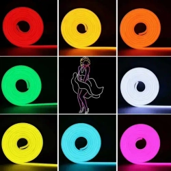 Светодиодная лента теплый белый, 5м, 12В, IP65, 120 LED/m + блок питания 220В, гибкий неон, неоновая подсветка.