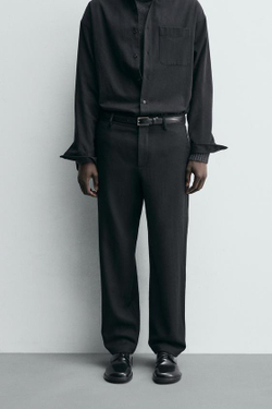 ZARA ПРЯМЫЕ БРЮКИ ИЗ 100% ШЕРСТИ, ЧЕРНЫЙ