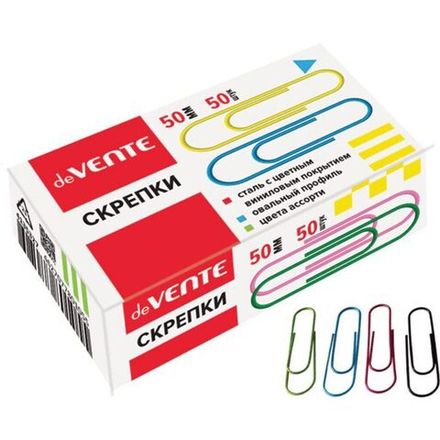 Скрепки канцелярские 50мм, 50шт, цветные, Attomex, картон. упак.