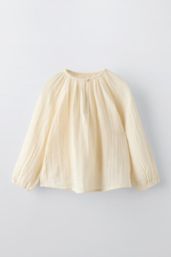 ZARA РУБАШКА С ВЫШИВКОЙ, ПЕСОЧНЫЙ