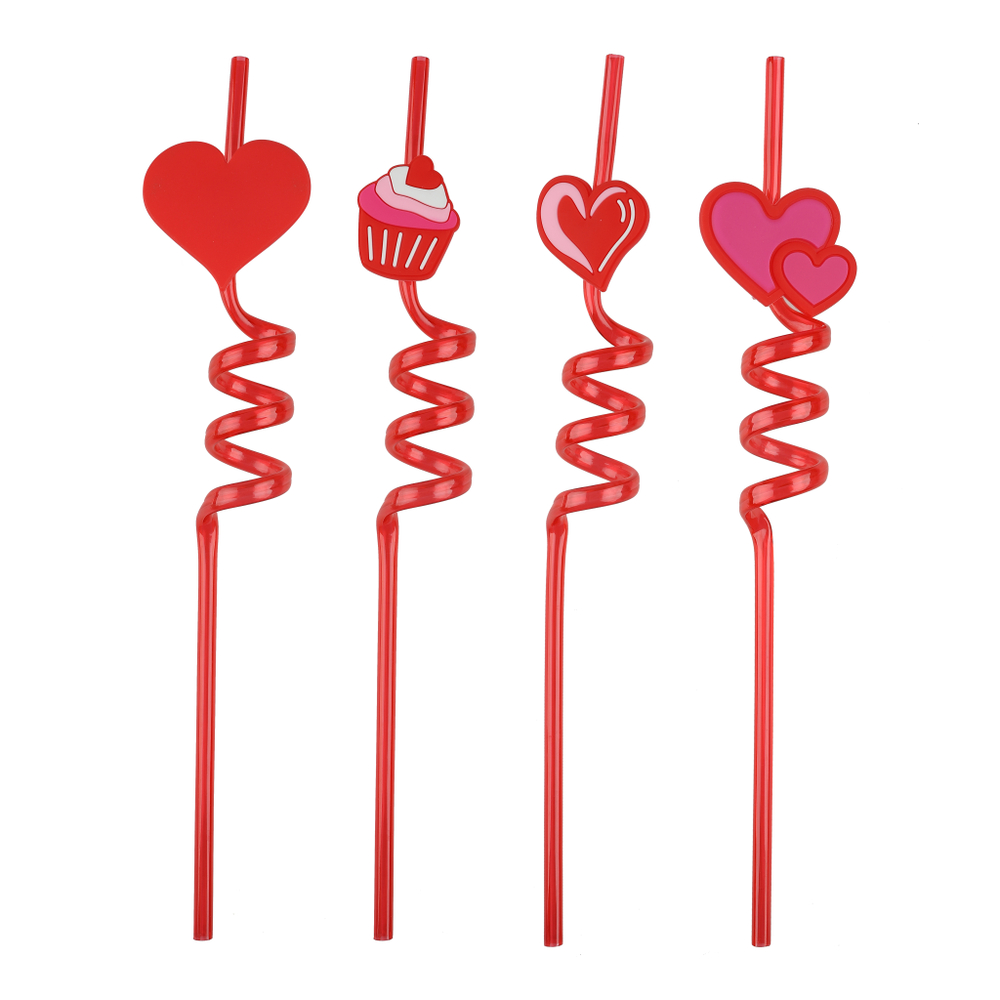 Трубочки для коктейлей пластиковые «Сладкая любовь», 4 шт