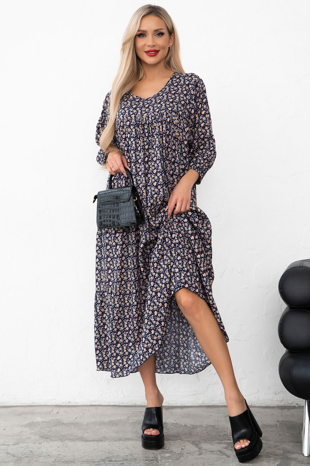 Платье Серенада (синий/цветы) Р11-1044/16 Nikol (Акция)