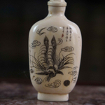 Китайская табакерка из слоновой кости с изображением птицы Феникс — Фэнхуан