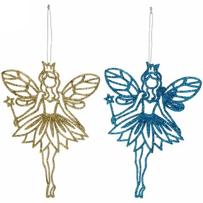 Подвески в блестках «Снежная фея» 14 см (набор 2шт), синий/золото