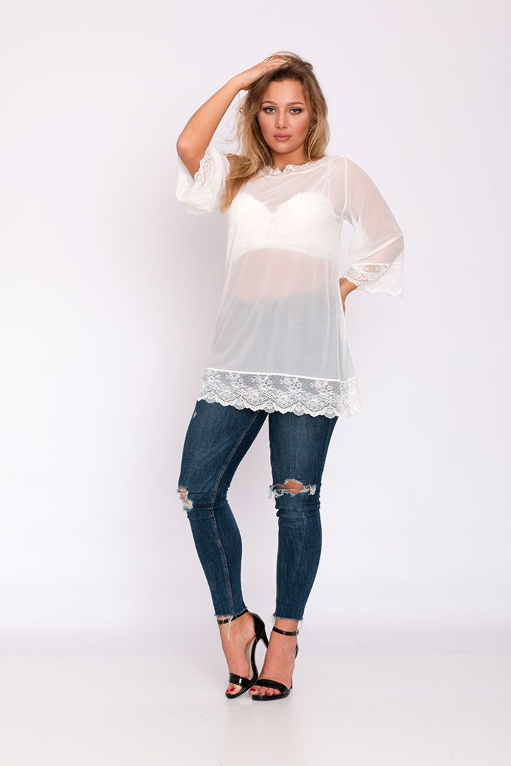 Короткая сорочка из эластичной вуали (Размер: S) (Цвет: черный)