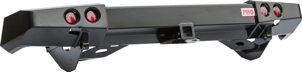 Бампер задний Mitsubishi Pajero Sport (2009-2015) с квадратом под фаркоп и фонарями РИФ