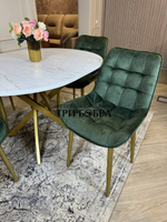 Круглый раздвижной стол "Лофт", белый каспий и стулья "Бостон" оливковый