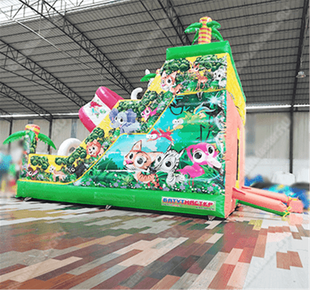 Надувной батут-горка "Слоник в джунглях",с переходом  6*5*5,5 м