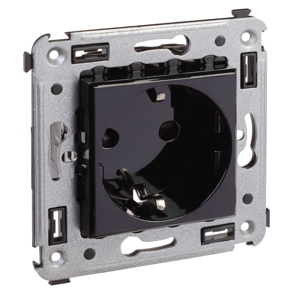 Розетка в стену, 2P+E, с з/ш, "Avanti", "Черный квадрат"