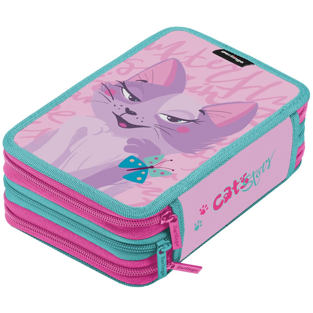 Пенал 3 отделения, 200*140*60 Berlingo "Princess cat 3", полиэстер