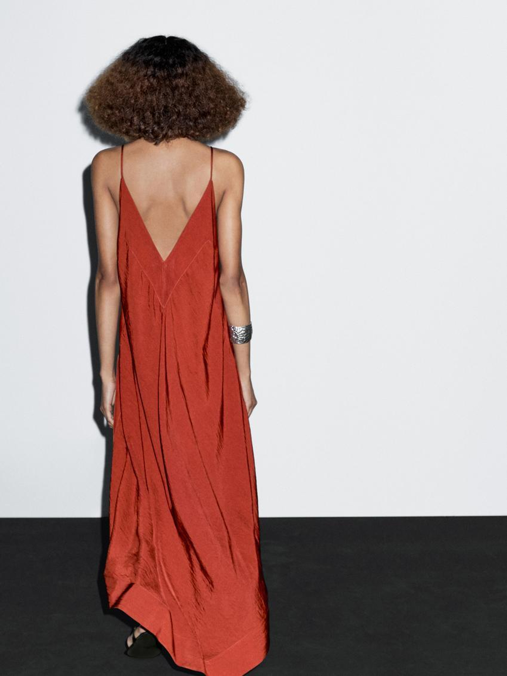 Massimo Dutti Платье миди из струящейся ткани с воланами, оранжевый