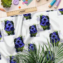 Ткань оксфорд 600 васильки на черных квадратах