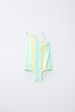 ZARA КУПАЛЬНИК В ПОЛОСКУ ТАЙ-ДАЙ, ЗЕЛЕНО-БИРЮЗОВЫЙ