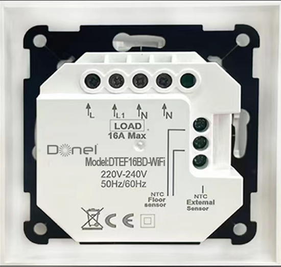 Термостат с датчиком пола,  программируемый с Wi-Fi ,  16 A,  55*55 мм.черный,  клавиши настройки