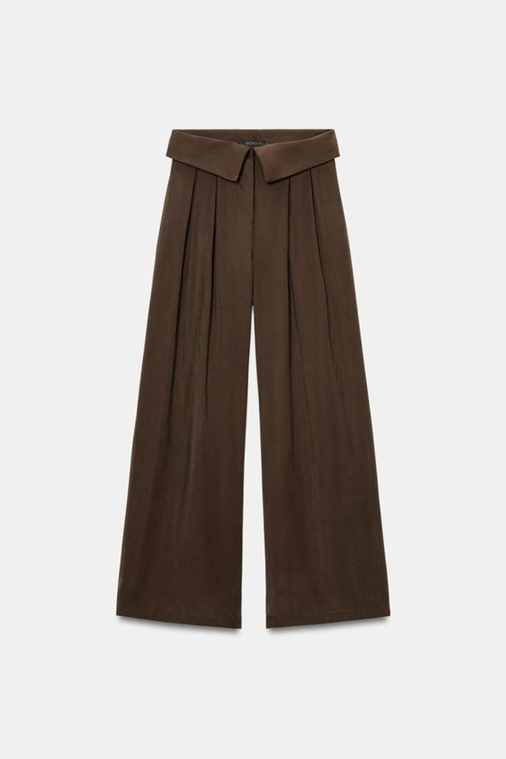 ZARA БРЮКИ С ЗАЩИПАМИ И ОТВОРОТОМ НА ПОЯСЕ, КОРИЧНЕВЫЙ