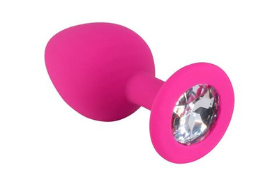 Розовая средняя силиконовая пробка с прозрачным кристаллом (Цвет: розовый)