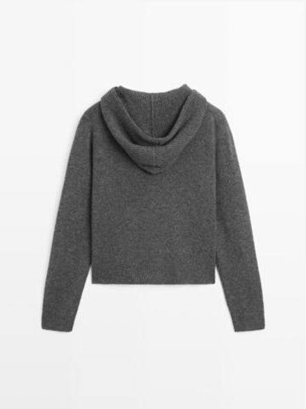 Massimo Dutti Кардиган из 100% шерсти с капюшоном, антрацитово-серый