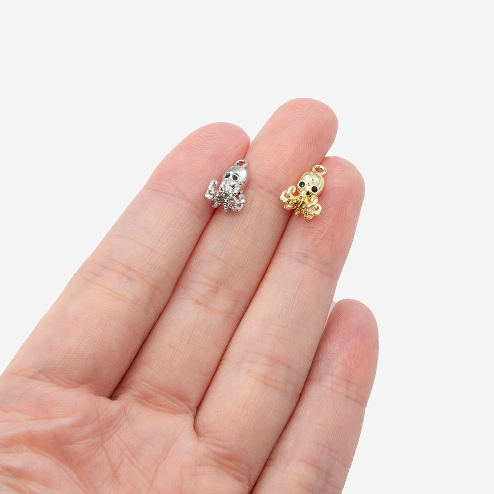 Подвеска "Осьминог", 11,6*7,5мм, фианиты, родирование