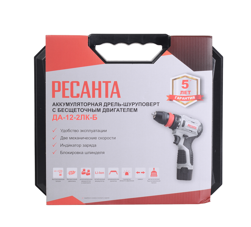 Дрель-шуруповерт аккумуляторная Ресанта ДА-12-2ЛК-Б (бесщеточный двигатель)