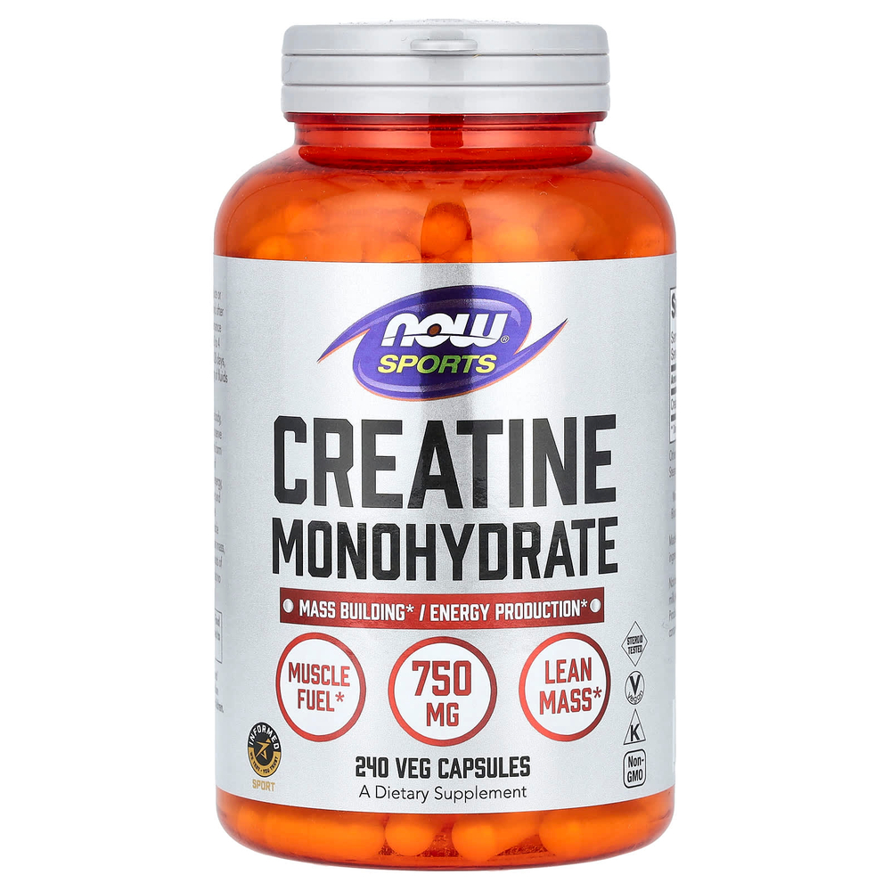 NOW Foods, Sports, моногидрат креатина, 750 мг, 240 вегетарианских капсул