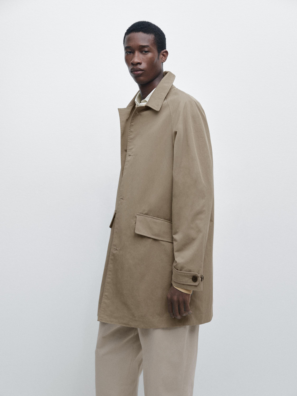 Massimo Dutti Легкий тренч из смесового хлопка, бежевый