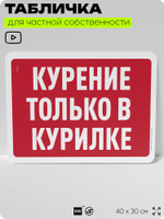 Табличка для частной территории "Курение только в курилке", на дом, для участка, организаций и частных территорий, предупреждающая, 40х30 см, Silver Plane x Айдентика Технолоджи