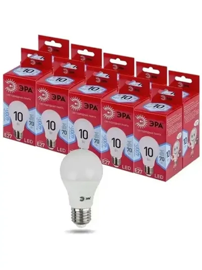 Лампочка светодиодная ЭРА LED E27 10 Вт A60 груша 4000К нейтральный белый свет набор 10 штук