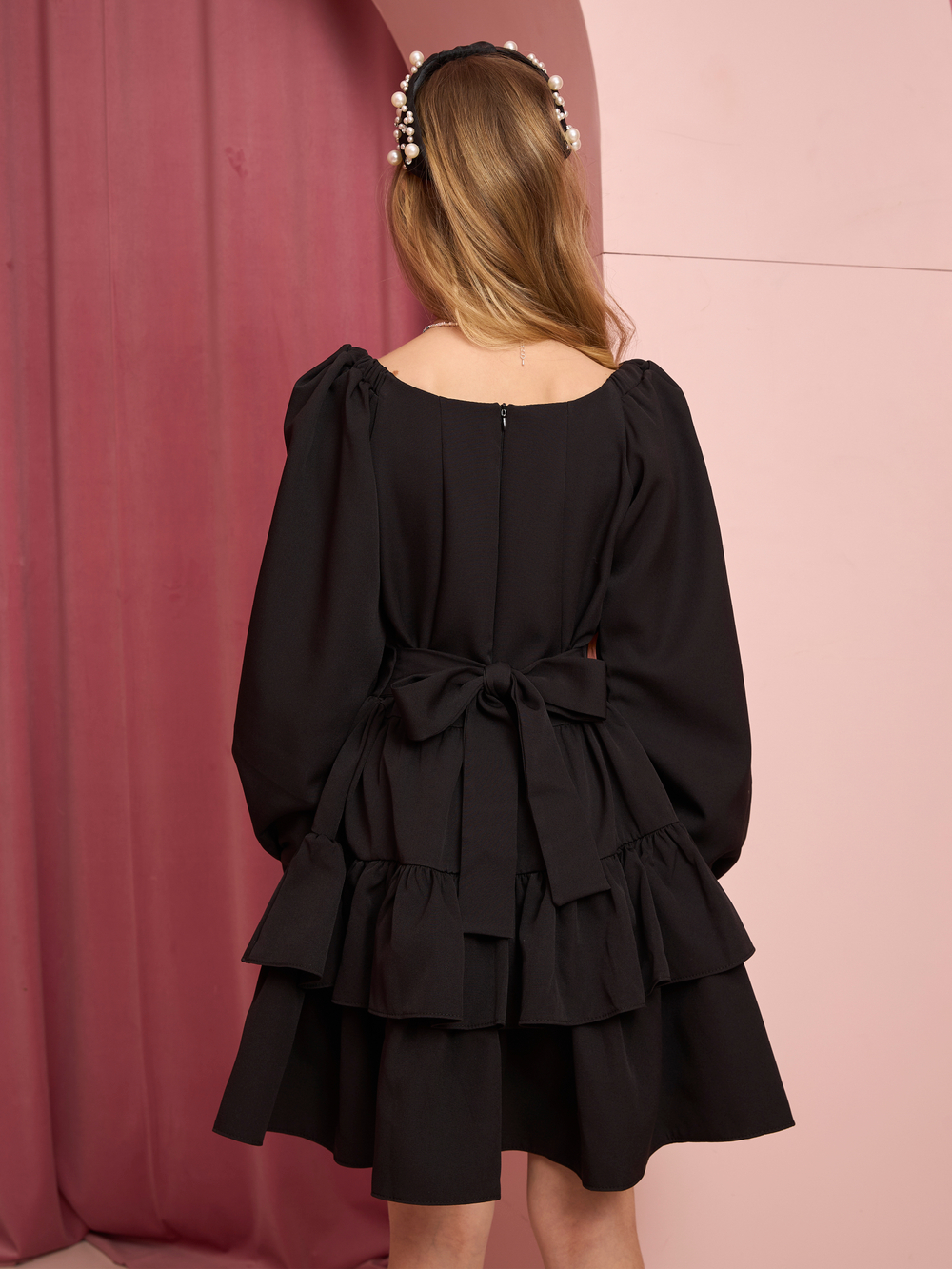 Платье праздничное ярусное с воланами для девочки чёрное