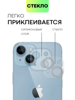 Стекло на камеру BROSCORP для Apple iPhone 14;Apple iPhone 14 Plus (арт. IP14-SHINE-CAM-GLASS-SILVER)