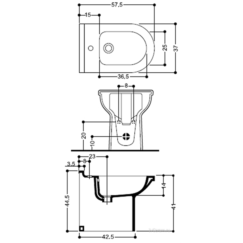 Биде приставное AXA Due 57х37х45, белое 1502001