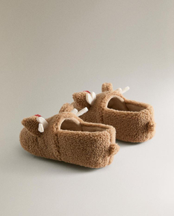 ZARA HOME ДОМАШНИЕ ТАПОЧКИ «СЕВЕРНЫЙ ОЛЕНЬ», КОРИЧНЕВЫЙ