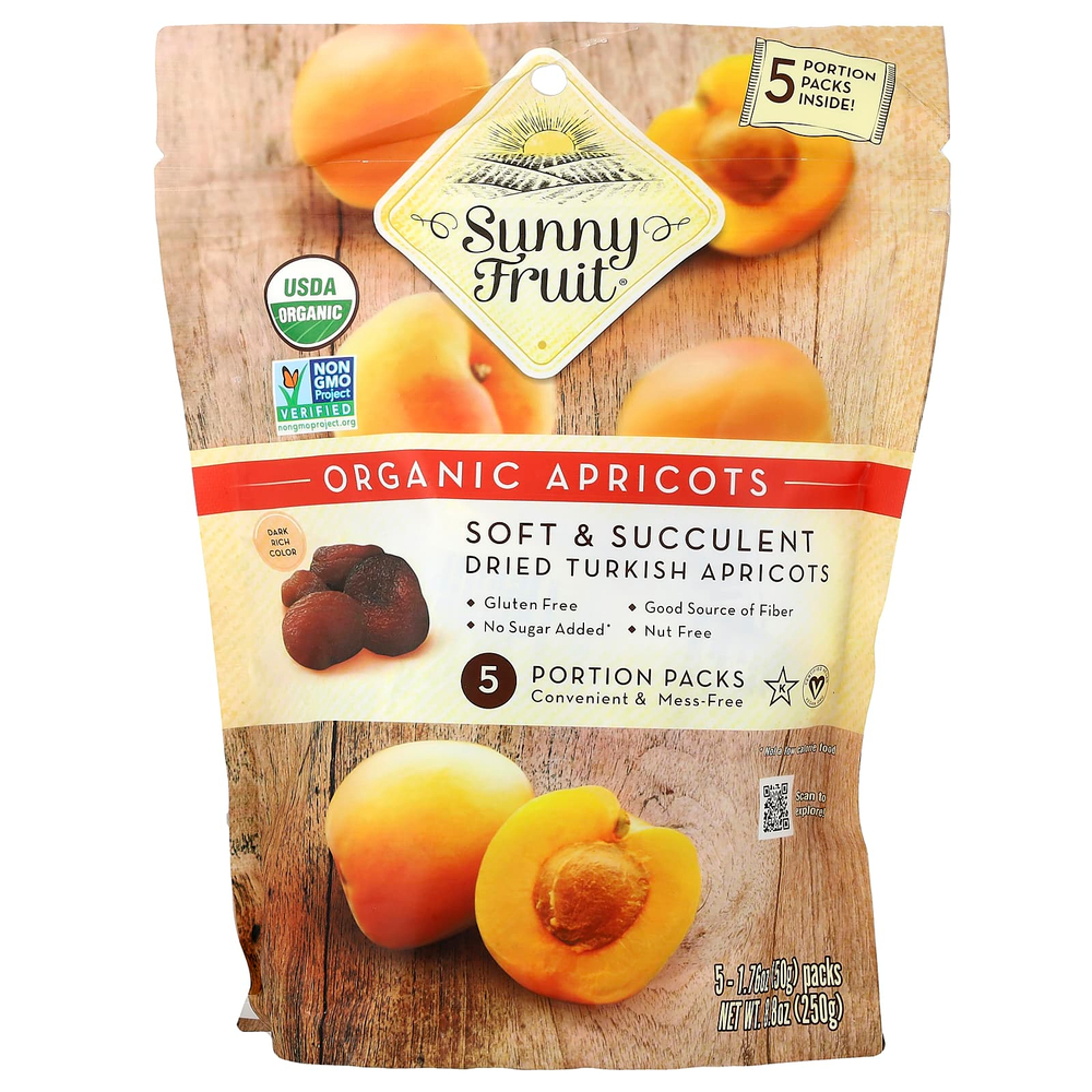Sunny Fruit, органические курага, 5 порционных пакетиков по 50 г (1,76 унции)