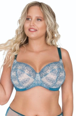 Бюстгальтер на косточках из сетки и кружева (Размер: 85F) (Цвет: бирюзовый)
