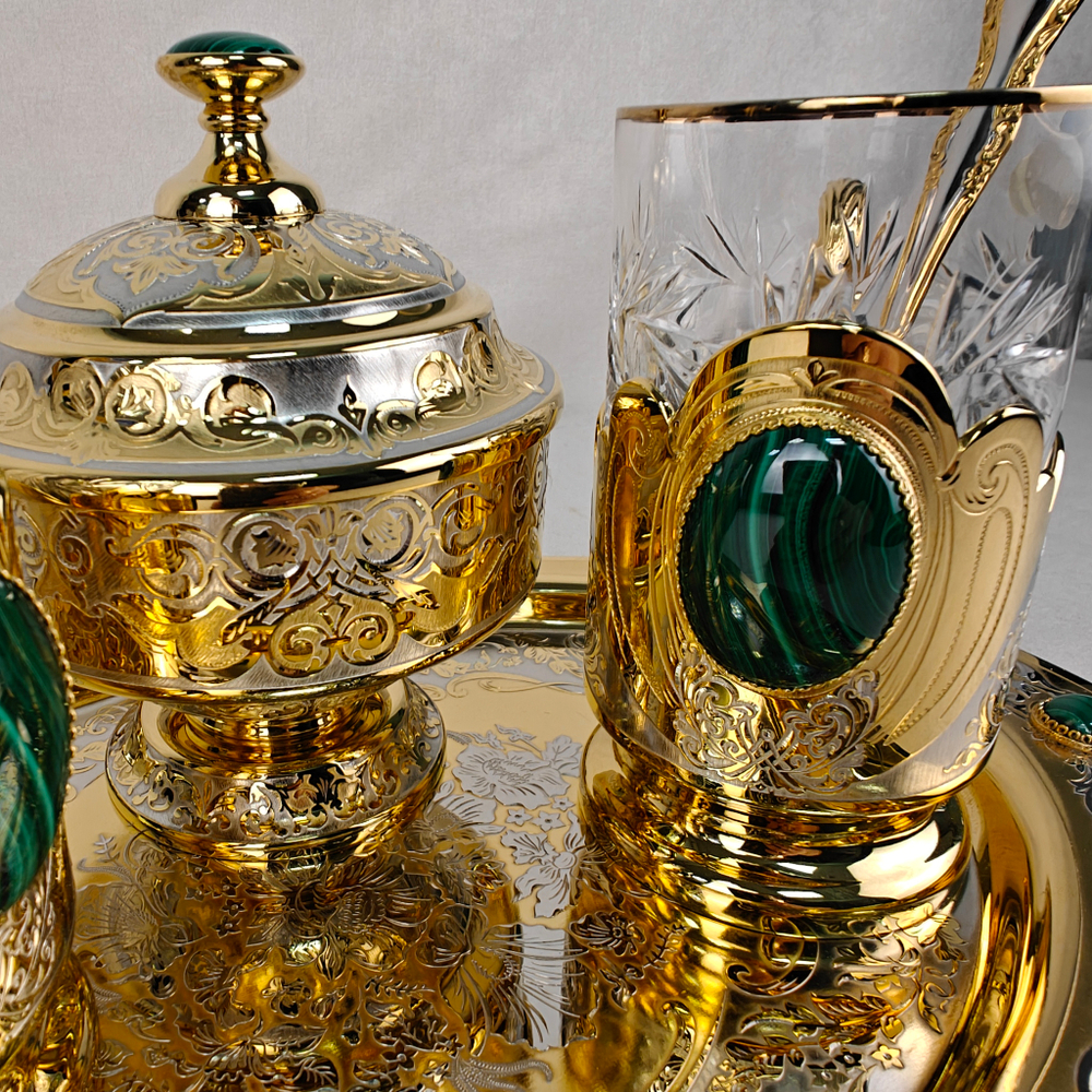 Чайный набор с подстаканниками на 2 персоны "Роскошный малахит"