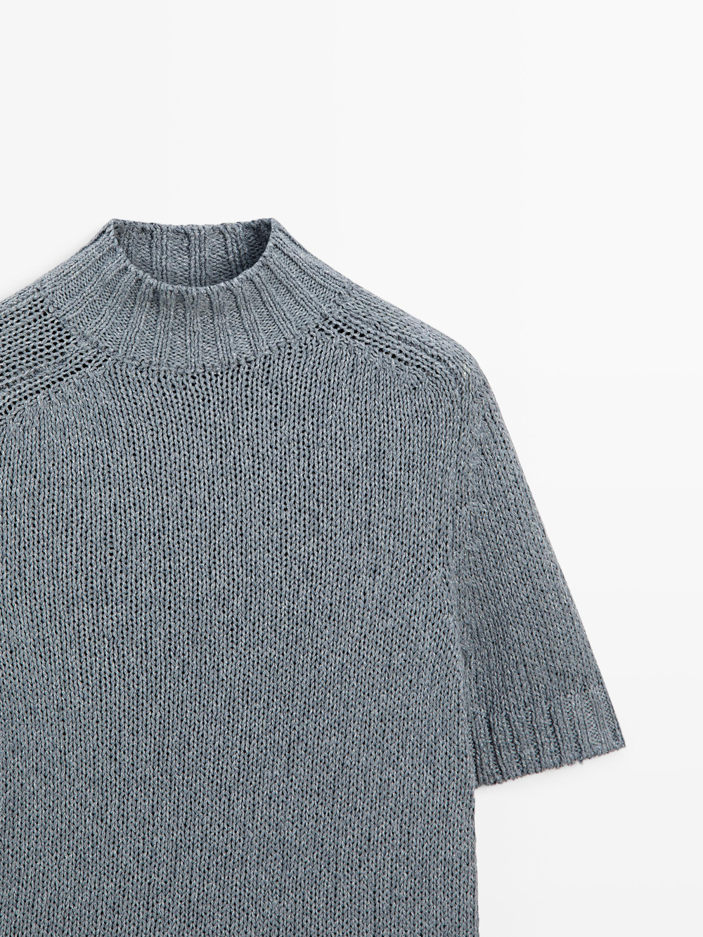 Massimo Dutti Свитер из смесового хлопка с высоким воротником, серо-синий