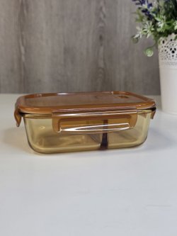 Контейнер  стеклянный прямоугольный с перегородкой для еды с крышкой  650 мл