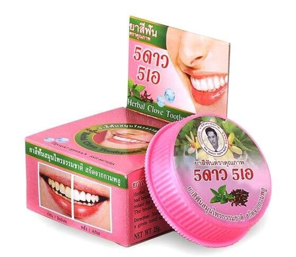 Твердая зубная паста гвоздика розовая 5 STAR Herbal Clove Toothpaste 25 гр