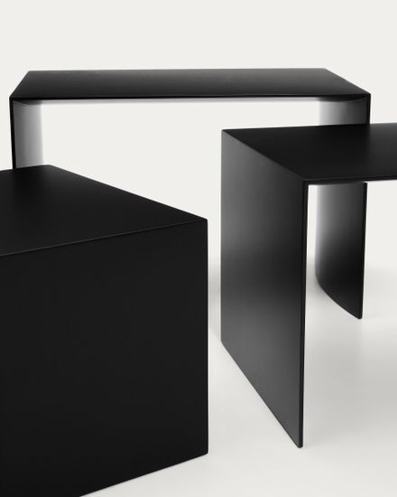 Набор из 3-х черных столиков Litto из МДФ,  60 x 40 / 51 x 36 / 42 x 31 см